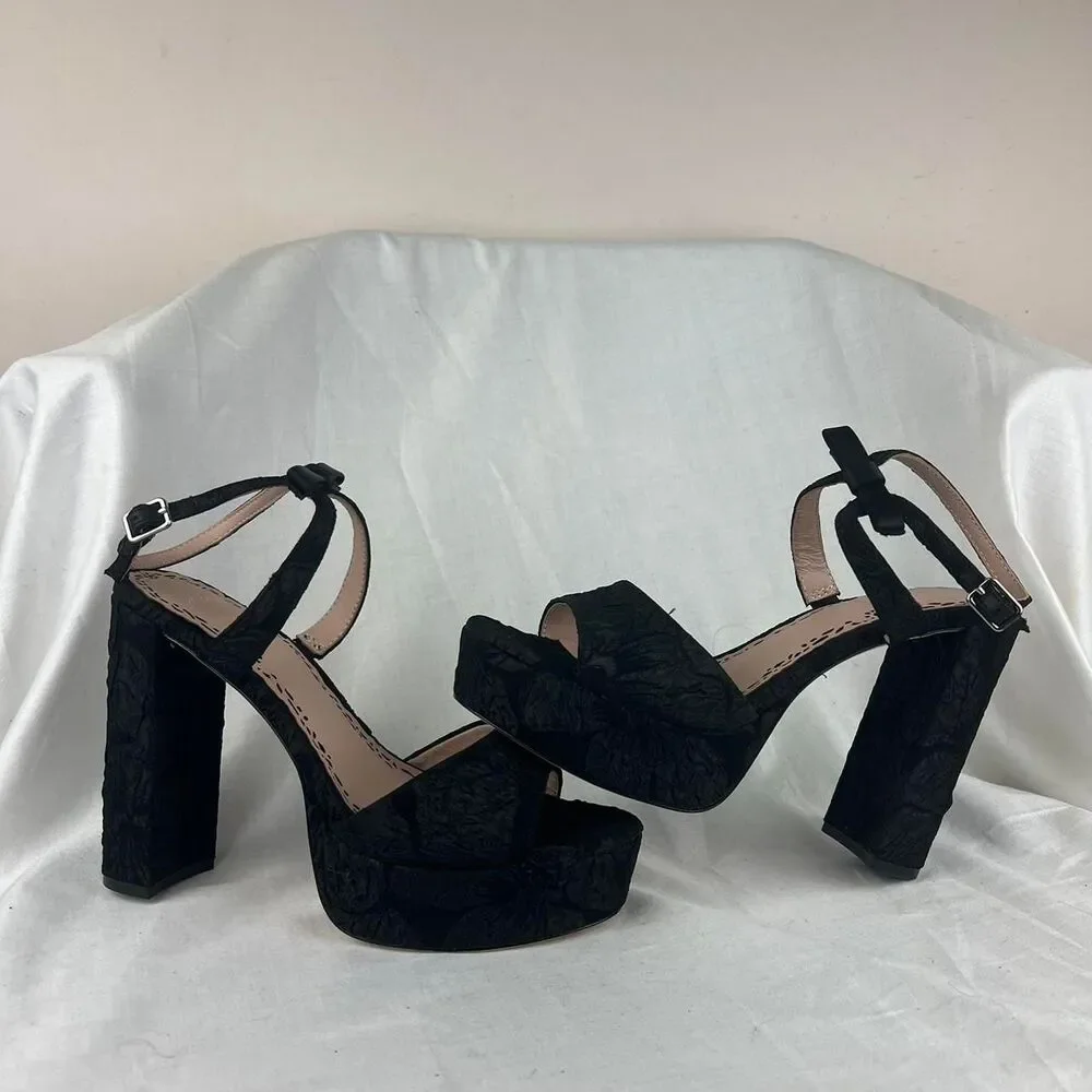 Muse by Marchesa Francesca Floral Print Bow Detail Platform Ankle Strap Size 8